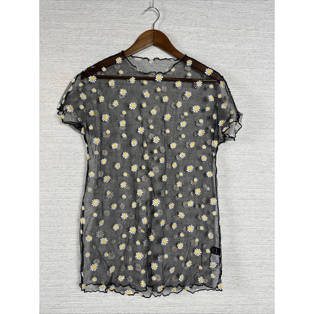 Sheer Daisy Mesh Top Y2K Fairy Grunge Coquette Baby Tee Floral See Through Small